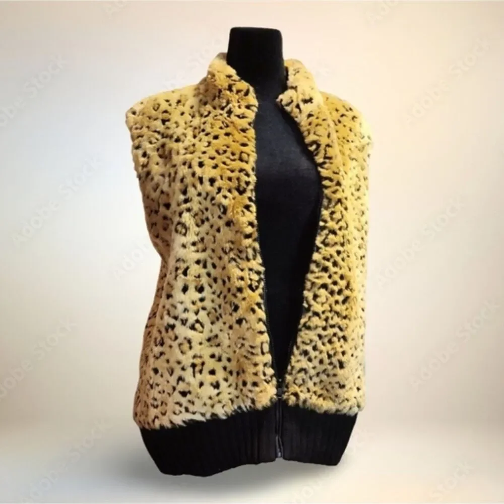 Vtg Mob Wife Leopard Faux Fur Vest Plus Size 22 24 Punk GLAM